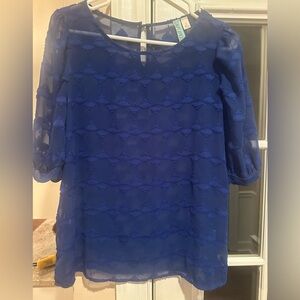 Aina Be Semi Sheer Royal Blue Short Sleeve Peasant Style Blouse Women’s Blue